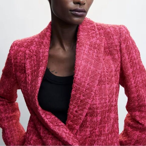 Mango Tweed Blazer Buttons Fuchsia New - Picture 3 of 9